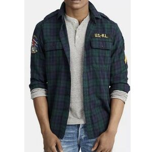 Polo Ralph Lauren Green and Blue Tartan Shirt with Patches